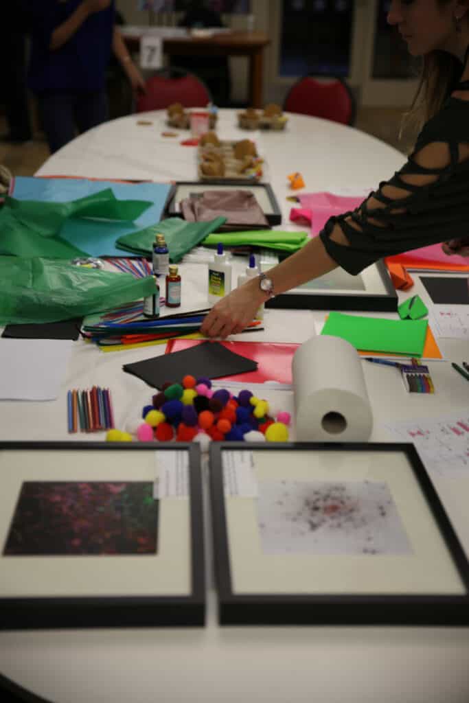 Image shows table laid out with items for activities