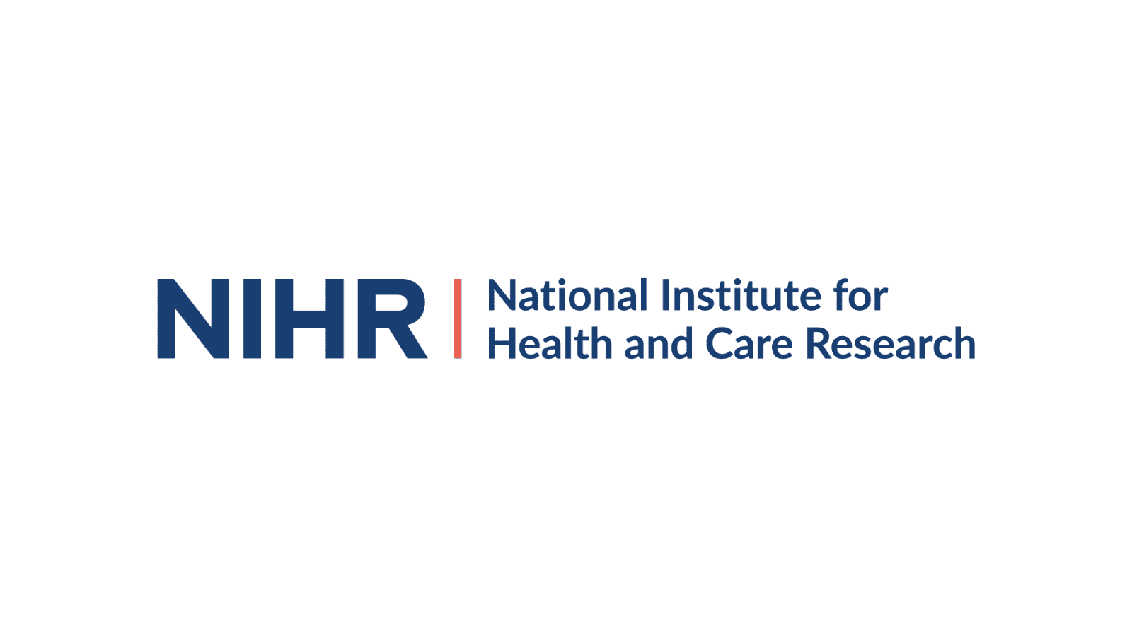 NIHR National Institute for Health Care Research in navy writing with pink line