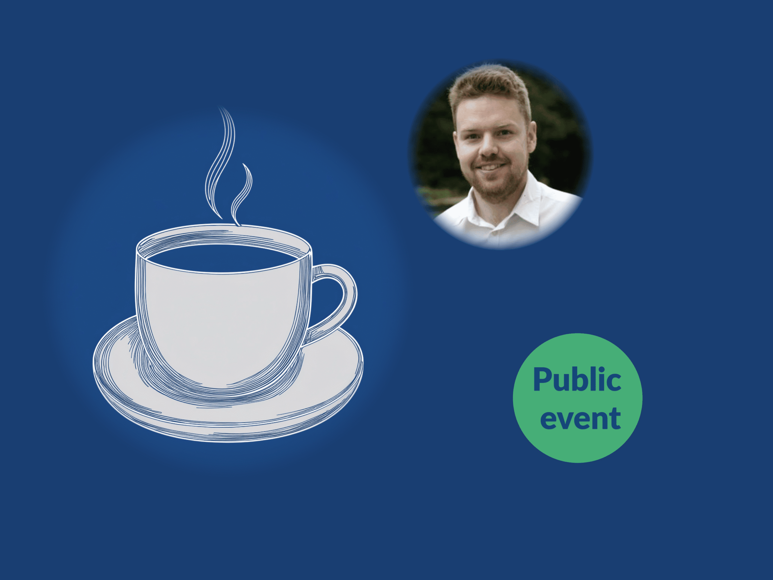 image shows Dr Charles Cleland and a logo say public event and a coffee cup image