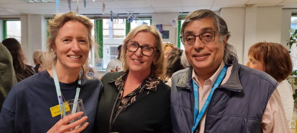 Image shows left to right white blonde woman Dr. Jacq Miller, a white blonde woman in glasses, Claire Roberts and an Indian male in glasses Dr Subhojit Chakraborty